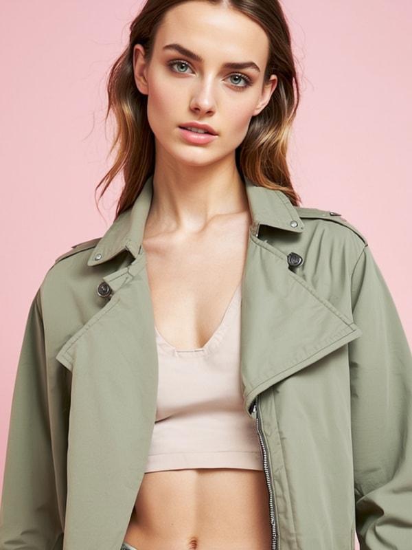 a female model wearing a jacket
