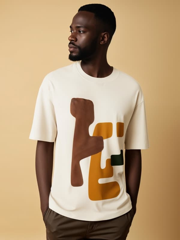 A man in an abstract graphic tee