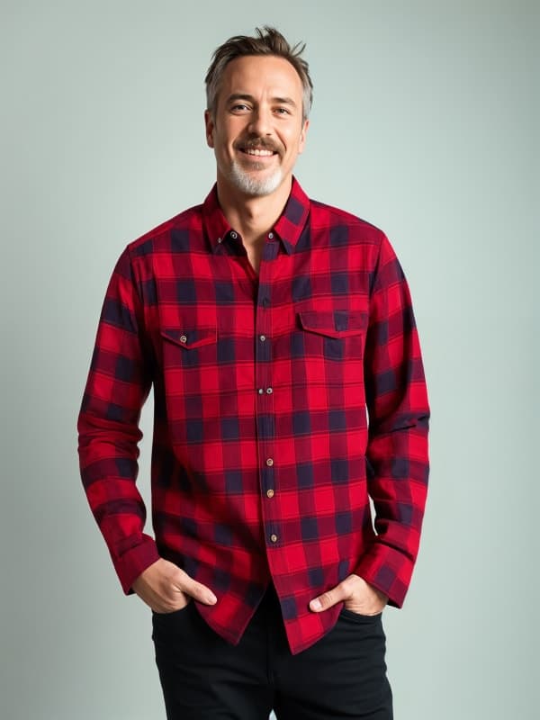 A man in a red plaid flannel shirt