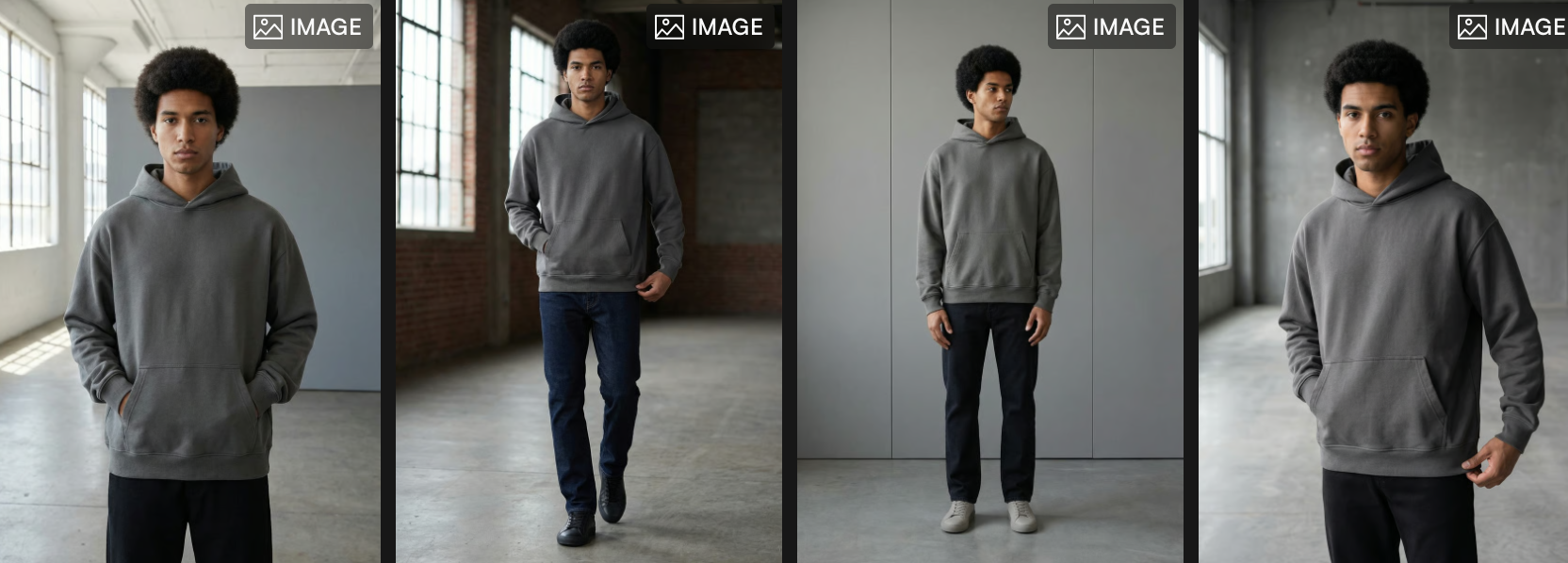 Multiple lifestyle scenes created from one product image by outfit.