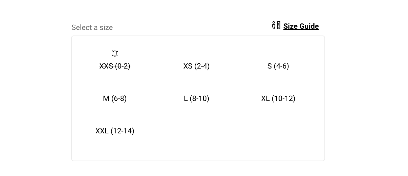 Clear size selection helps shoppers choose the right fit.                      