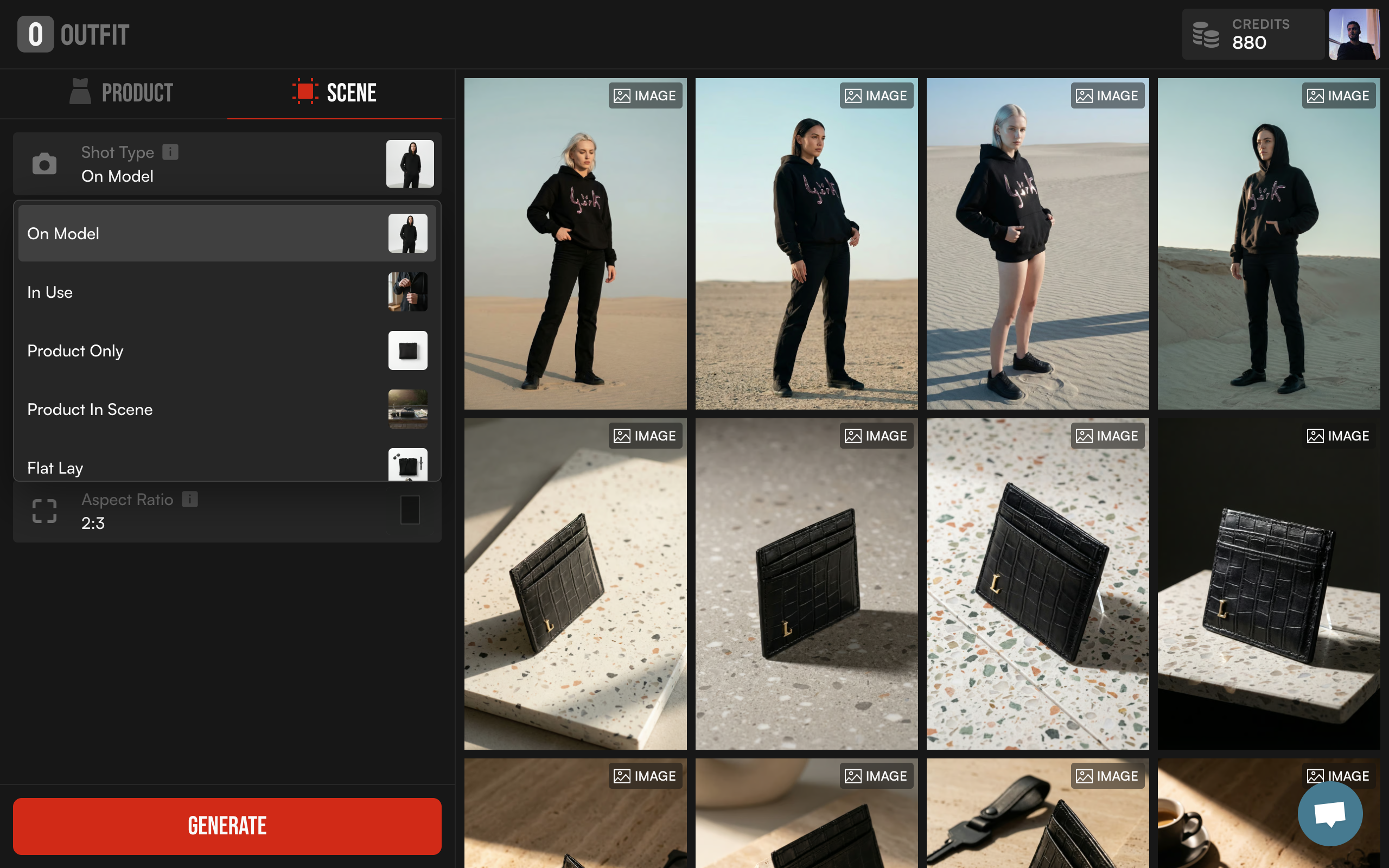 Casual, UGC-style visuals created with Outfit.