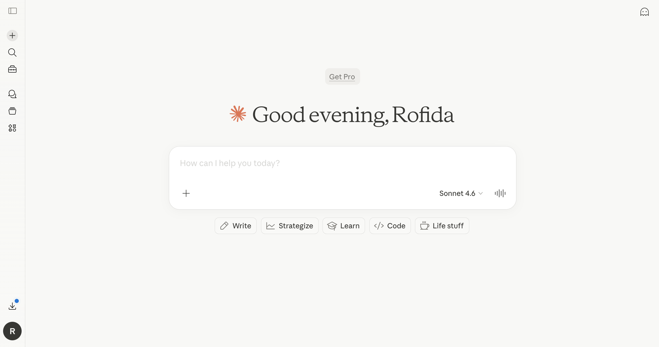 Claude AI interface ready to help with a fashion brand.