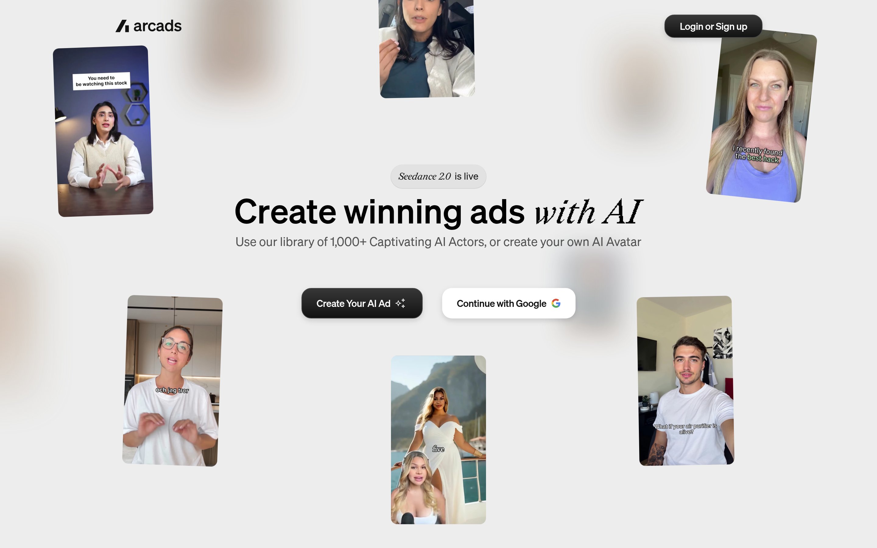 Arcads homepage
