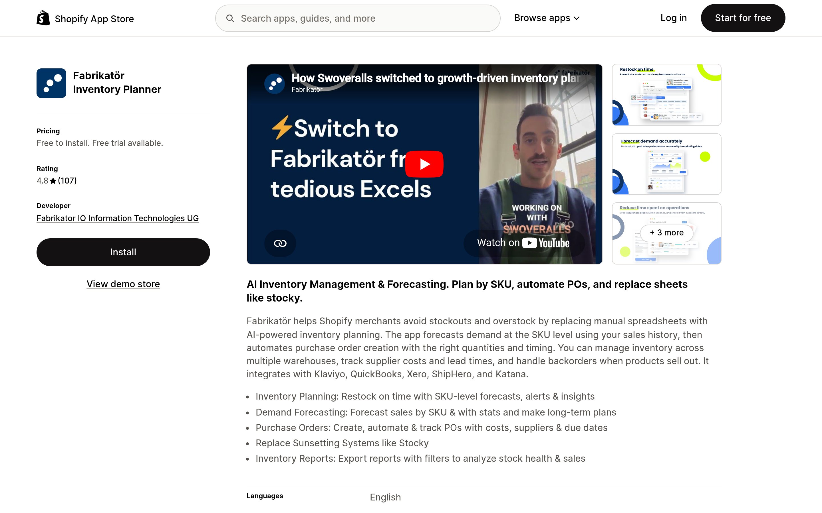 Fabrikator app listing on the Shopify App Store