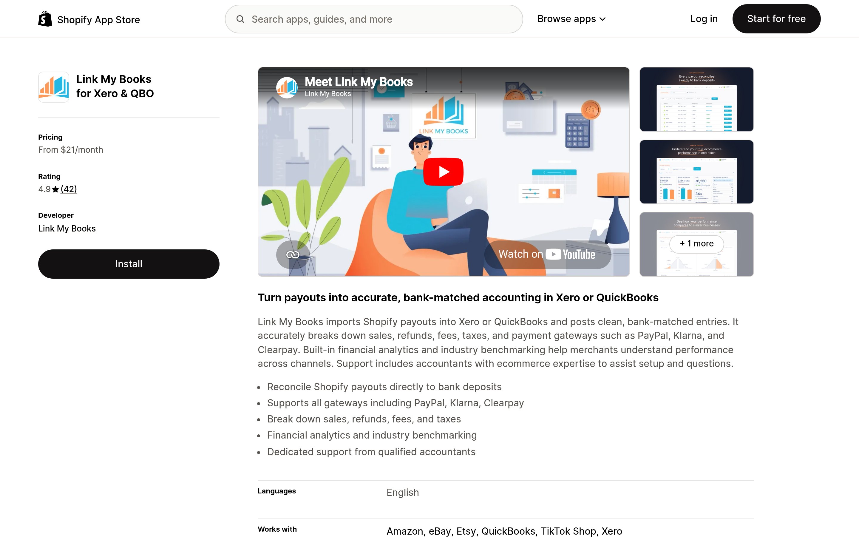 Link My Books app listing on the Shopify App Store