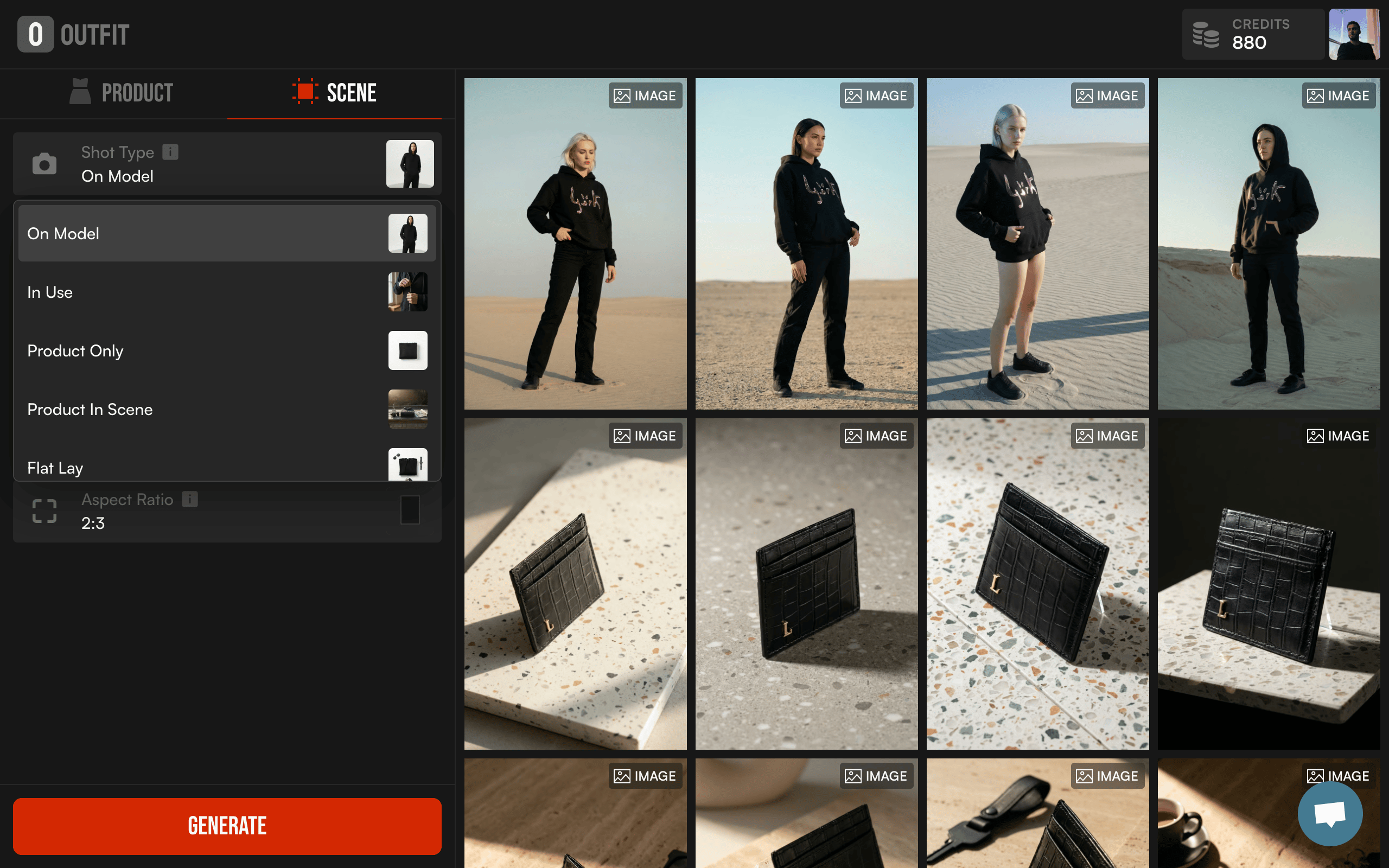 Casual, UGC-style visuals created with Outfit.