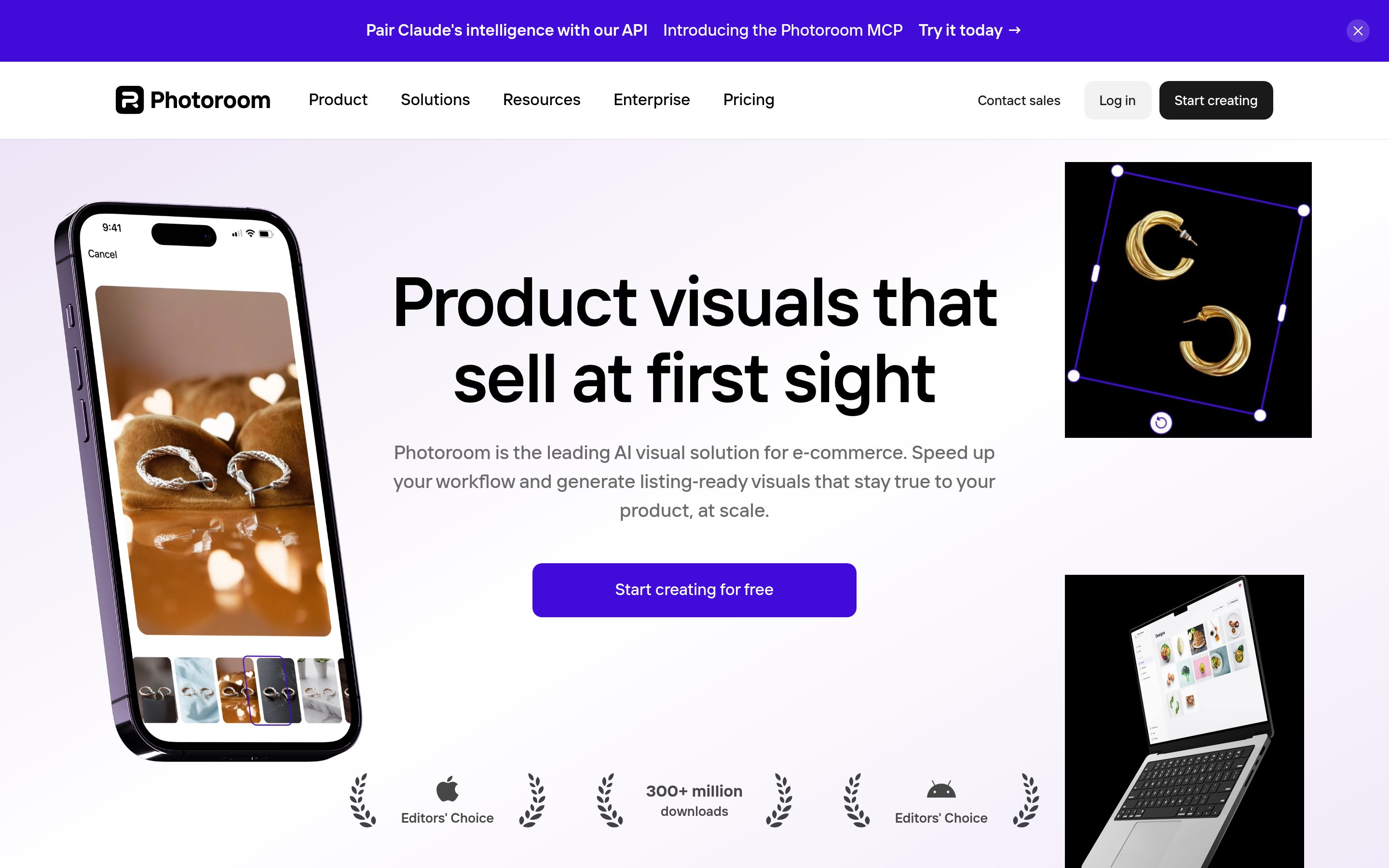 Photoroom homepage showing cross-category AI product photography
