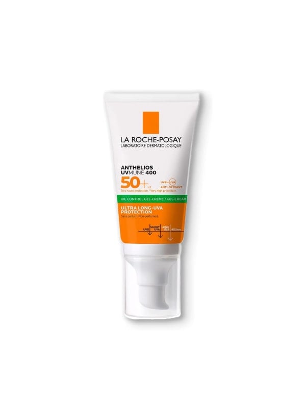 La Roche-Posay Anthelios UVMune 400 SPF 50+ sunscreen tube, shown front-facing on a plain white background.
