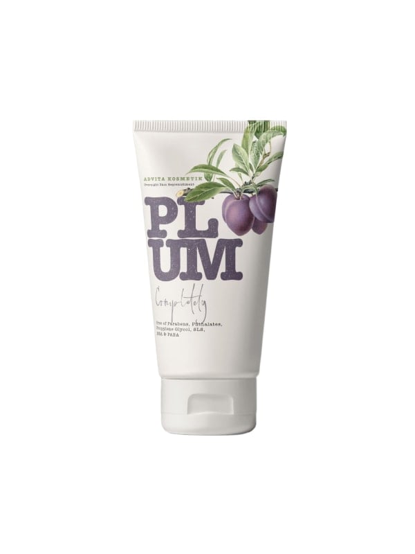 White Advita Kosmetik Plum overnight face replenishment tube with botanical illustration, displayed on a white background.